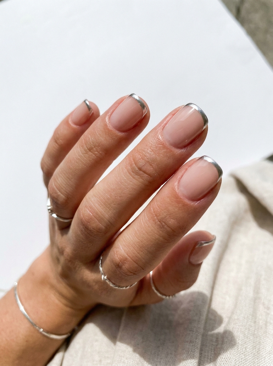 Silver Micro Chrome French als French Chrome Nägel Inspiration 2026